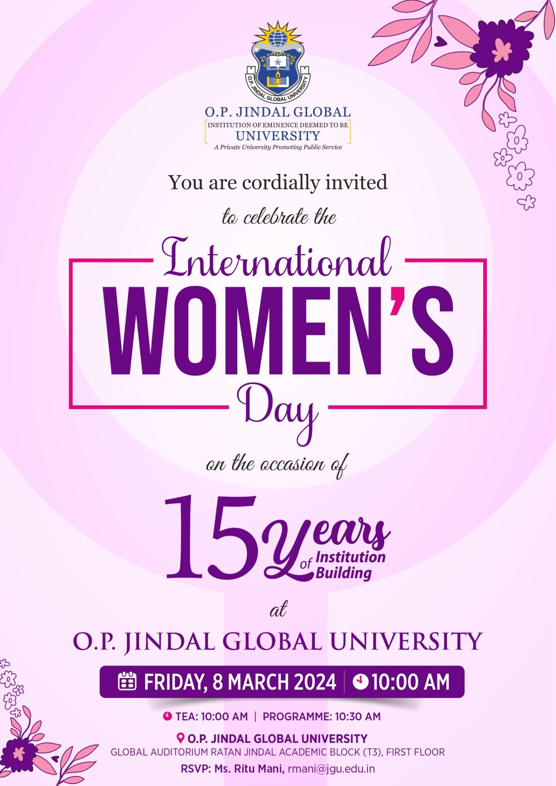 To celebrate the International Women's Day on the occasion of 15 years of Institution building